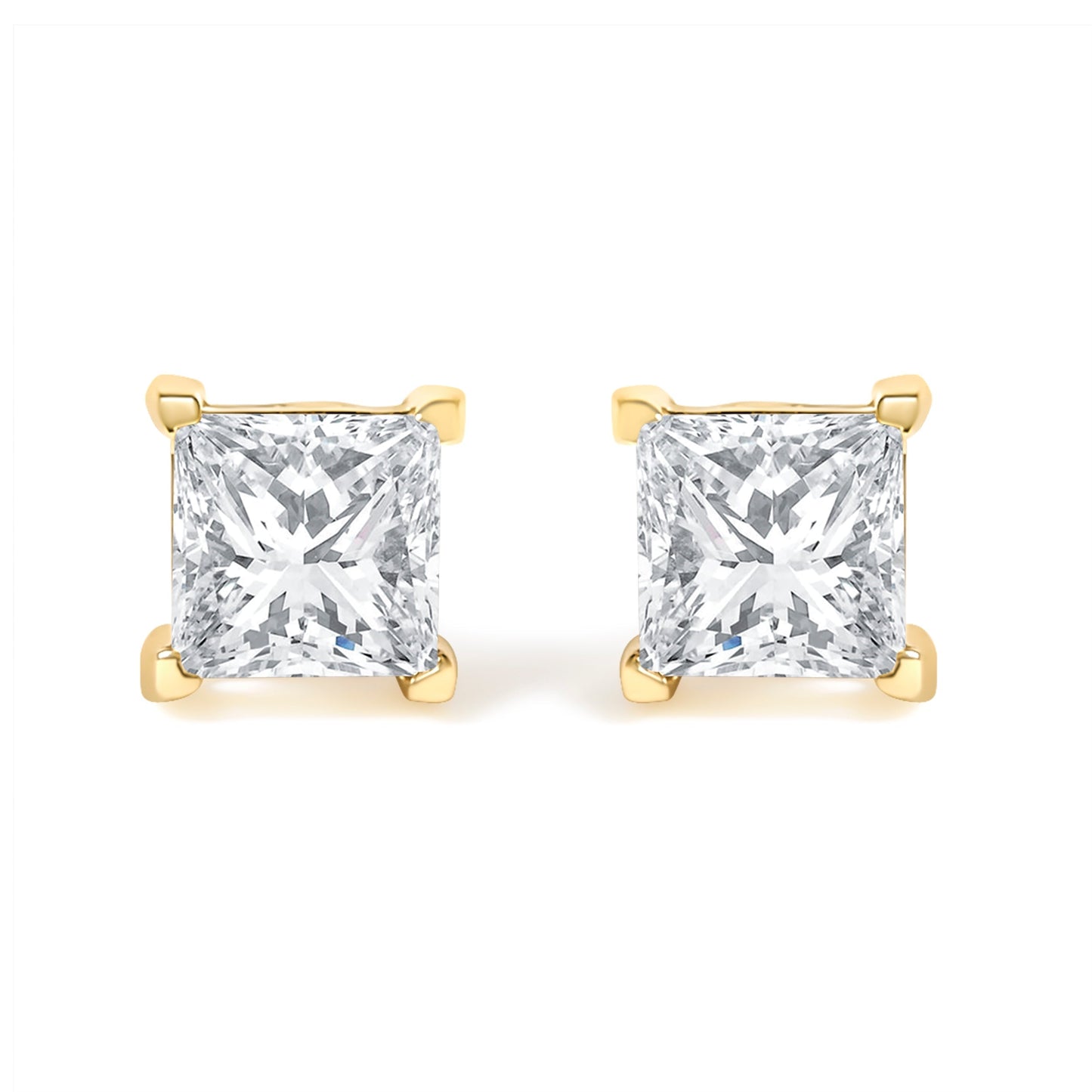 IGI Certified 3/8 Cttw Princess-Cut Square Diamond 4-Prong Solitaire Stud Earrings in 14K Yellow Gold (L-M Color, I1-I2 Clarity) Bids.com
