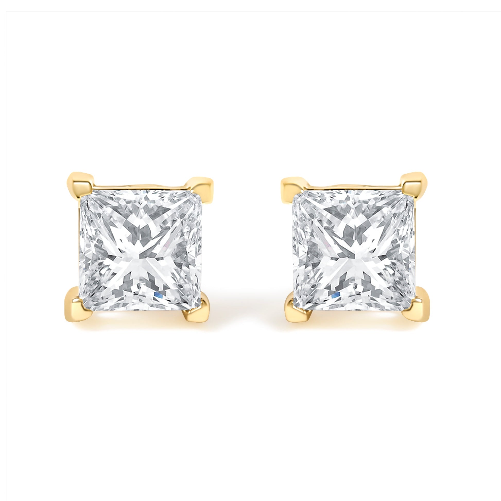 IGI Certified 3/8 Cttw Princess-Cut Square Diamond 4-Prong Solitaire Stud Earrings in 14K Yellow Gold (L-M Color, I1-I2 Clarity) Bids.com