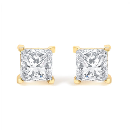 IGI Certified 3/8 Cttw Princess-Cut Square Diamond 4-Prong Solitaire Stud Earrings in 14K Yellow Gold (L-M Color, I1-I2 Clarity) Bids.com