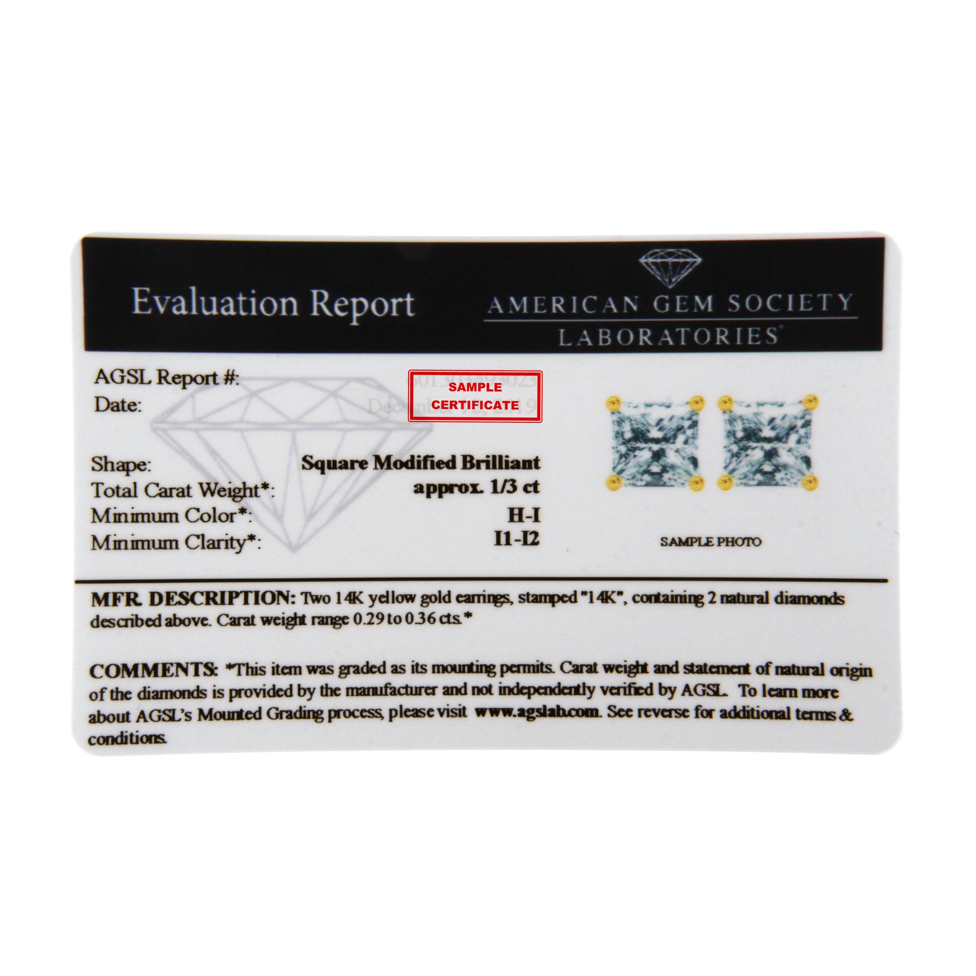 14K Yellow Gold Clarity Enhanced Princess Cut Diamond Certified Stud Earrings (0.50 cttw, H-I Color, I1-I2 Clarity) Bids.com
