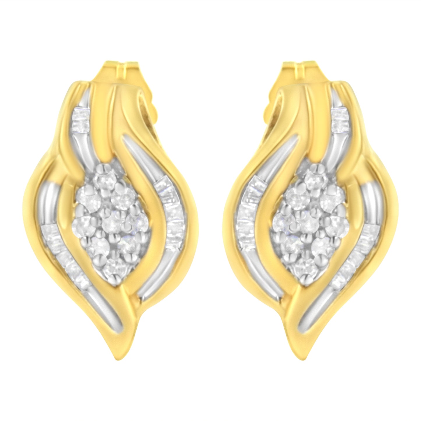 10K Yellow Gold 1/3 cttw Round-Cut Diamond Cluster and Swirl Stud Earrings (J-K Clarity, I2-I3 Color) Bids.com