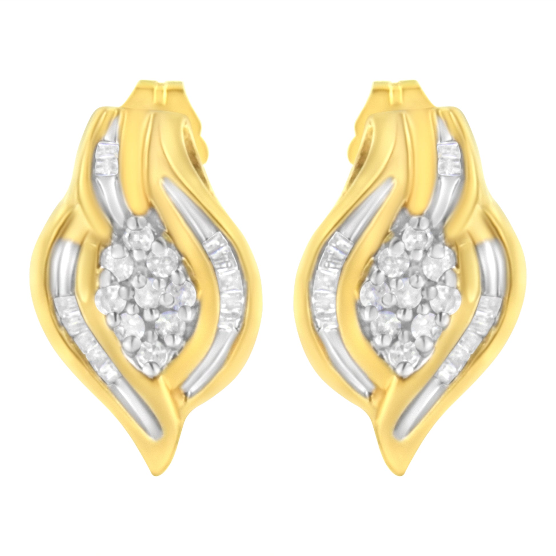 10K Yellow Gold 1/3 cttw Round-Cut Diamond Cluster and Swirl Stud Earrings (J-K Clarity, I2-I3 Color) Bids.com
