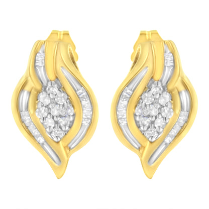 10K Yellow Gold 1/3 cttw Round-Cut Diamond Cluster and Swirl Stud Earrings (J-K Clarity, I2-I3 Color) Bids.com