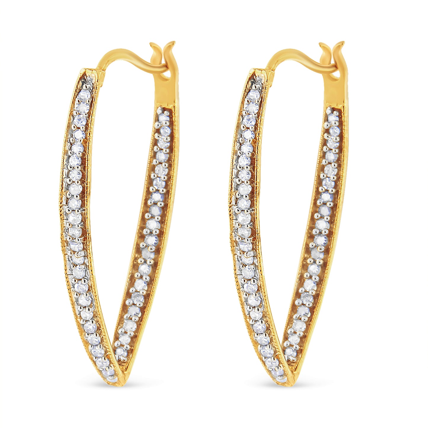 10K Yellow Gold 1/2 Cttw Round-Cut Diamond Modern Hoop Earrings (I-J Color, I2-I3 Clarity) Bids.com