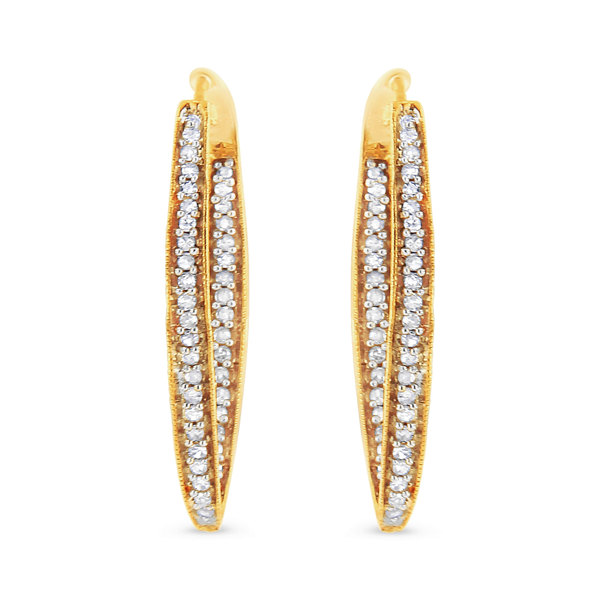 10K Yellow Gold 1/2 Cttw Round-Cut Diamond Modern Hoop Earrings (I-J Color, I2-I3 Clarity) Bids.com