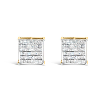 10K Yellow Gold 2.0 Cttw Invisible-Set Princess-Cut Diamond Stud Earrings Bids.com