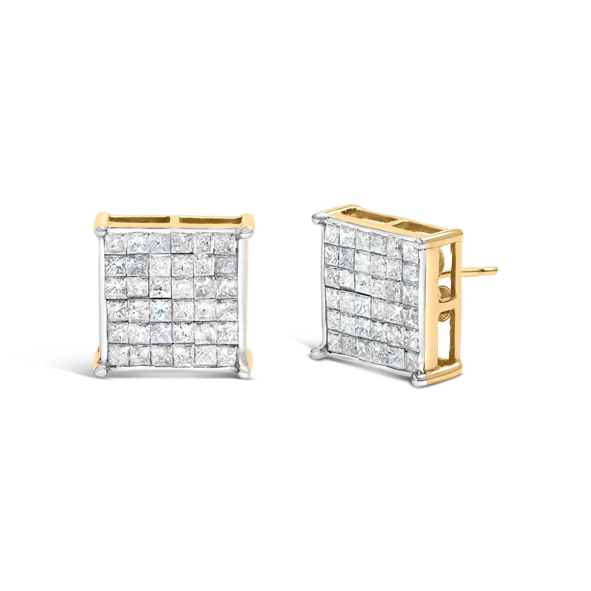 10K Yellow Gold 2.0 Cttw Invisible-Set Princess-Cut Diamond Stud Earrings Bids.com