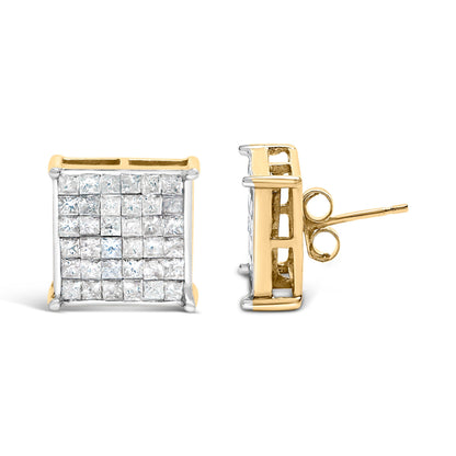 10K Yellow Gold 2.0 Cttw Invisible-Set Princess-Cut Diamond Stud Earrings Bids.com