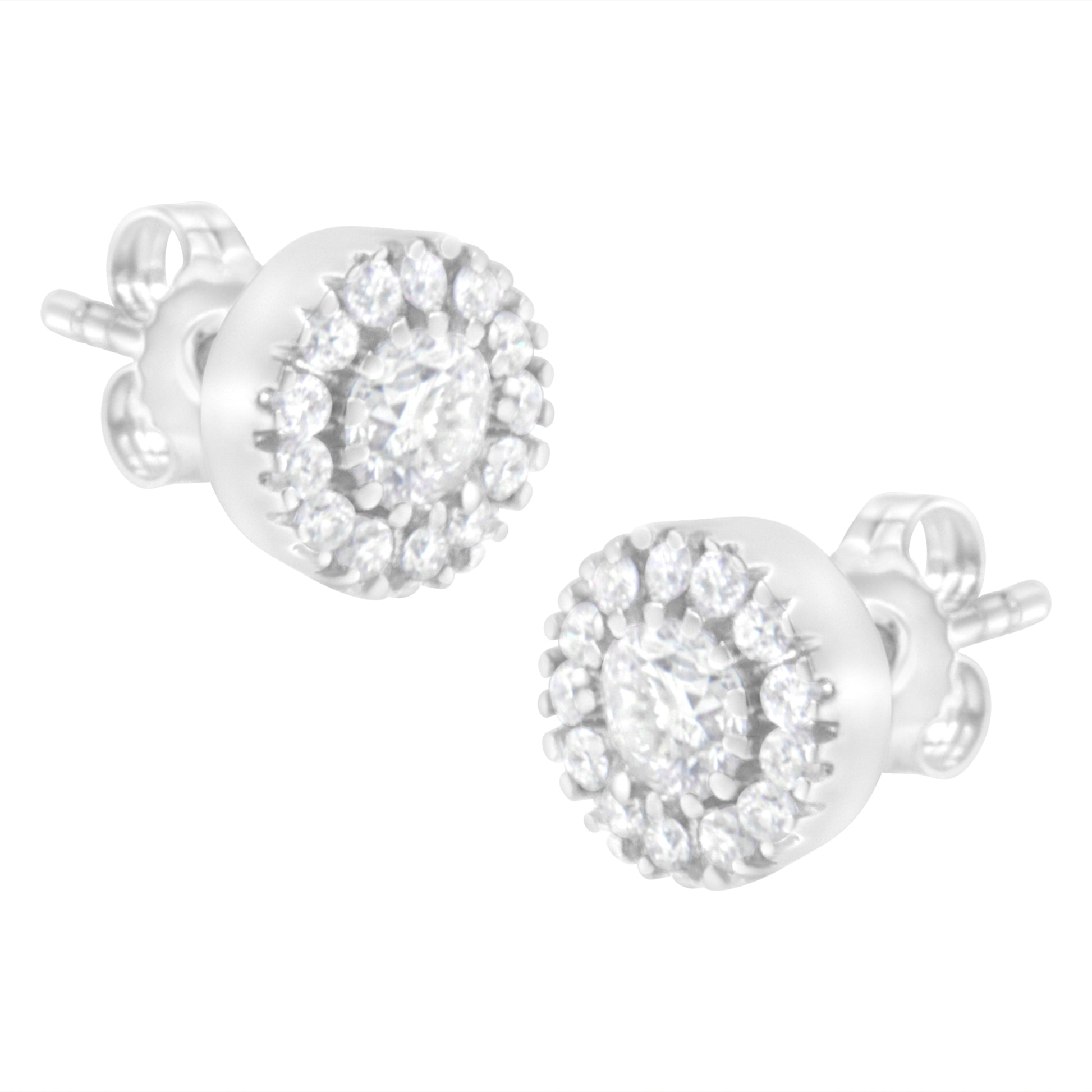 14k White Gold 1 cttw Diamond Halo Stud Earrings (I-J Clarity, I1-I2 Color) Bids.com