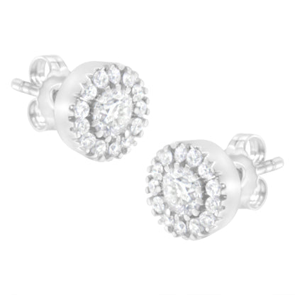 14k White Gold 1 cttw Diamond Halo Stud Earrings (I-J Clarity, I1-I2 Color) Bids.com