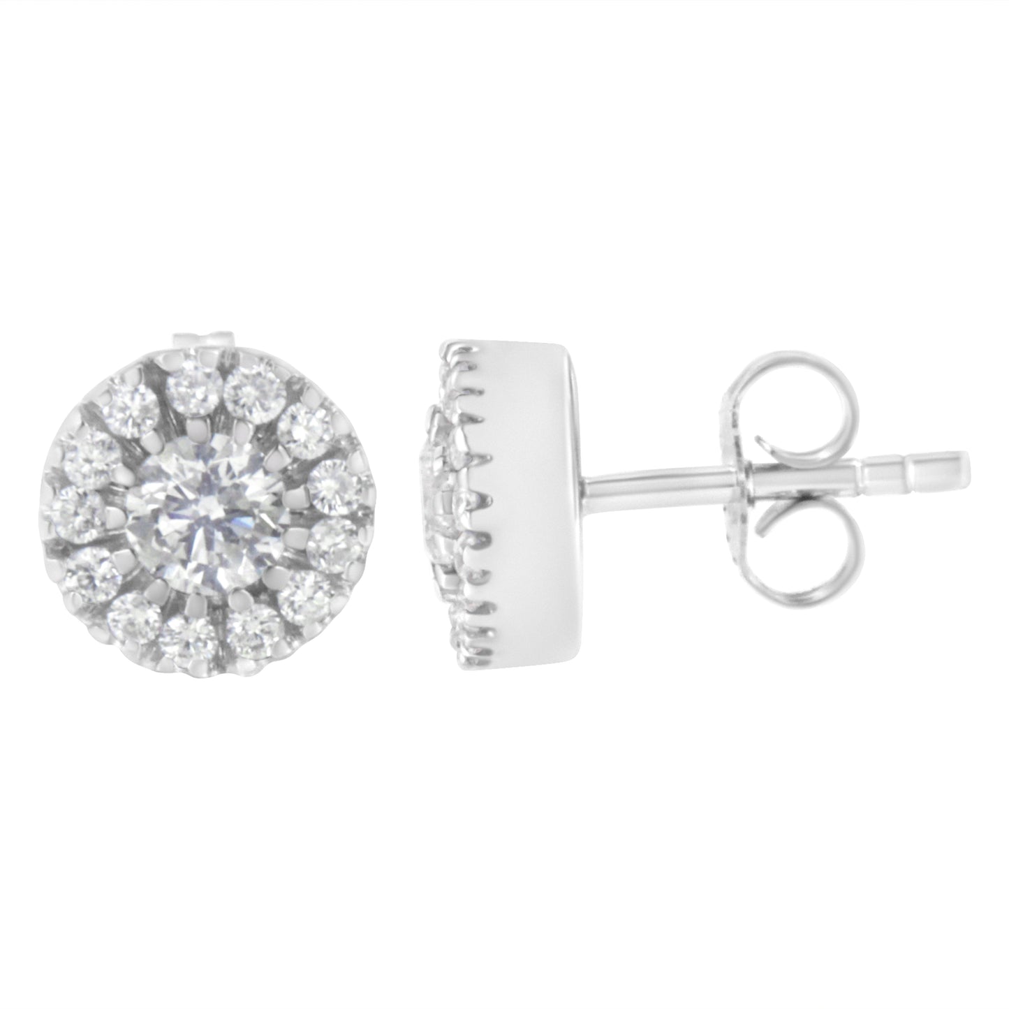 14k White Gold 1 cttw Diamond Halo Stud Earrings (I-J Clarity, I1-I2 Color) Bids.com