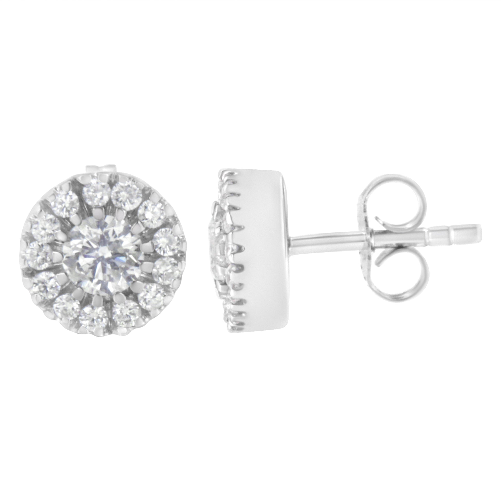 14k White Gold 1 cttw Diamond Halo Stud Earrings (I-J Clarity, I1-I2 Color) Bids.com