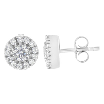 14k White Gold 1 cttw Diamond Halo Stud Earrings (I-J Clarity, I1-I2 Color) Bids.com
