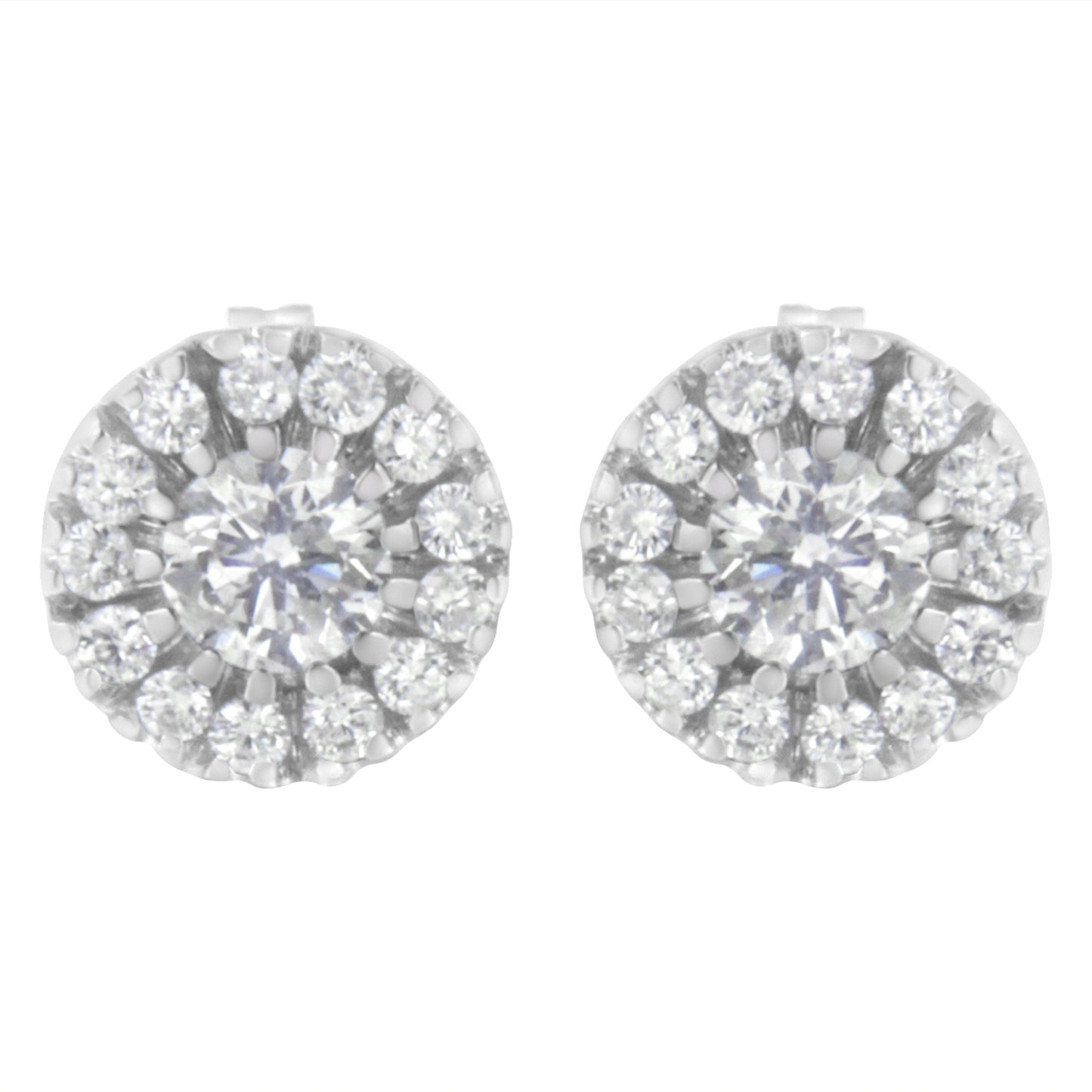 14k White Gold 1 cttw Diamond Halo Stud Earrings (I-J Clarity, I1-I2 Color) Bids.com
