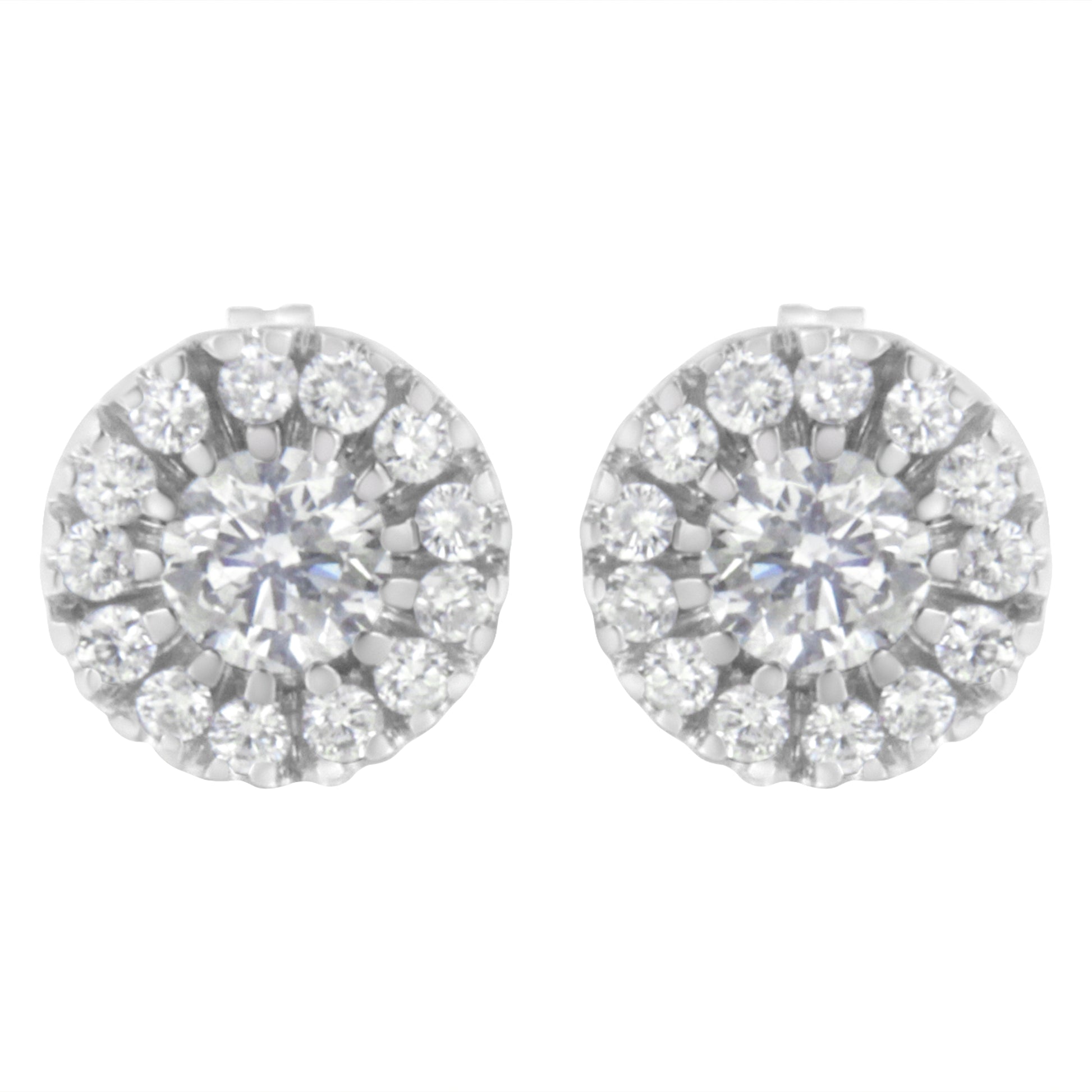 14k White Gold 1 cttw Diamond Halo Stud Earrings (I-J Clarity, I1-I2 Color) Bids.com