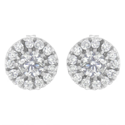 14k White Gold 1 cttw Diamond Halo Stud Earrings (I-J Clarity, I1-I2 Color) Bids.com