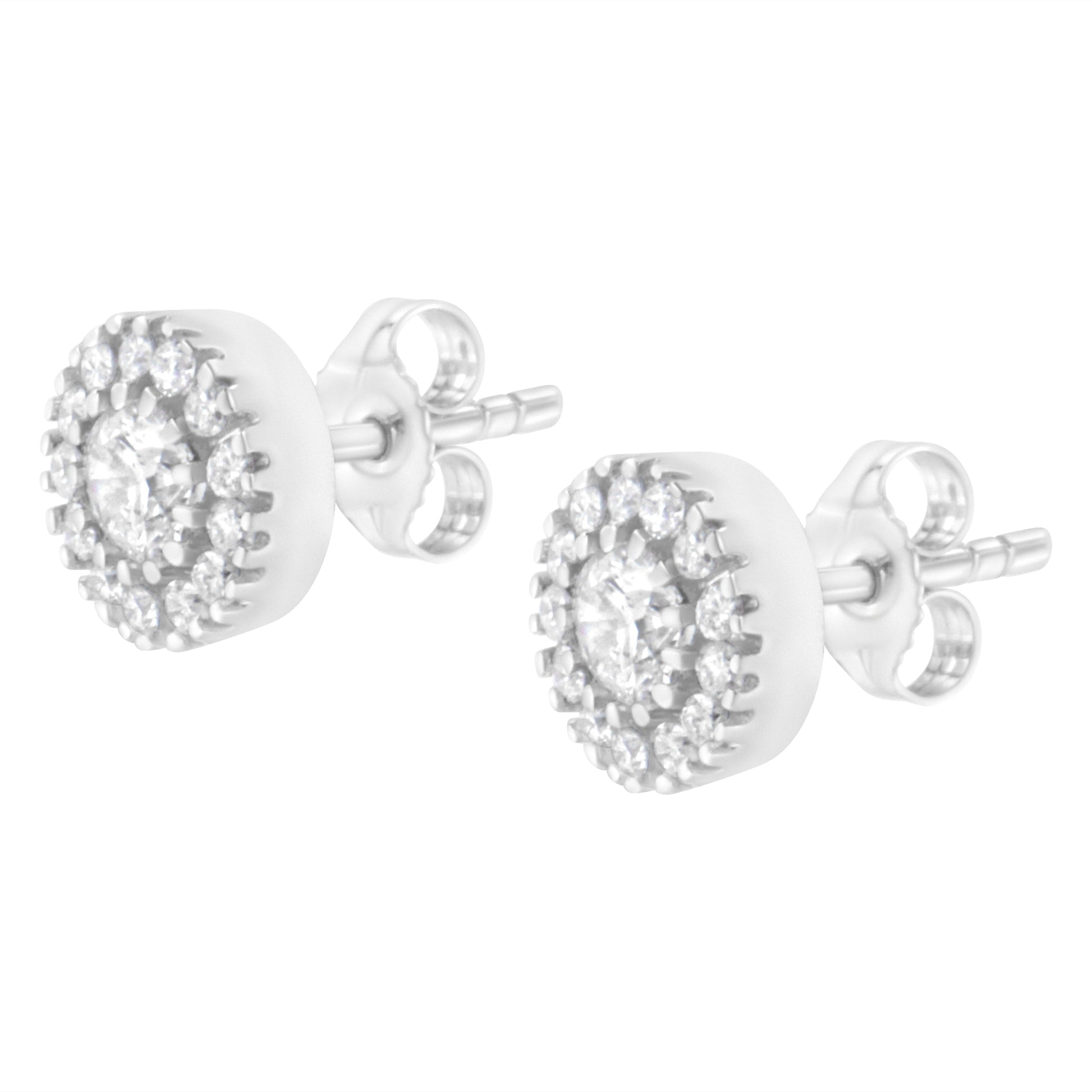 14k White Gold 1 cttw Diamond Halo Stud Earrings (I-J Clarity, I1-I2 Color) Bids.com