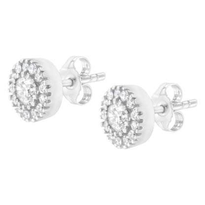 14k White Gold 1 cttw Diamond Halo Stud Earrings (I-J Clarity, I1-I2 Color) Bids.com