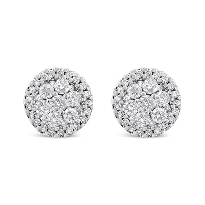 AGS Certified 14K White Gold 1.0 Cttw Brilliant-Cut Diamond Halo-Style Cluster Round Button Stud Earrings (G-H Color, I1-I2 Clarity) Bids.com