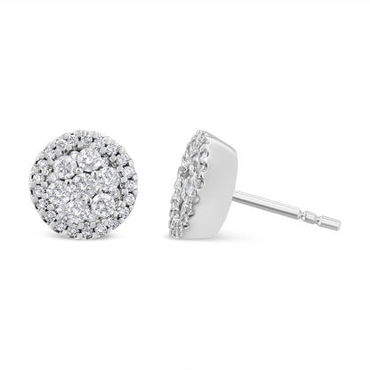 AGS Certified 14K White Gold 1.0 Cttw Brilliant-Cut Diamond Halo-Style Cluster Round Button Stud Earrings (G-H Color, I1-I2 Clarity) Bids.com