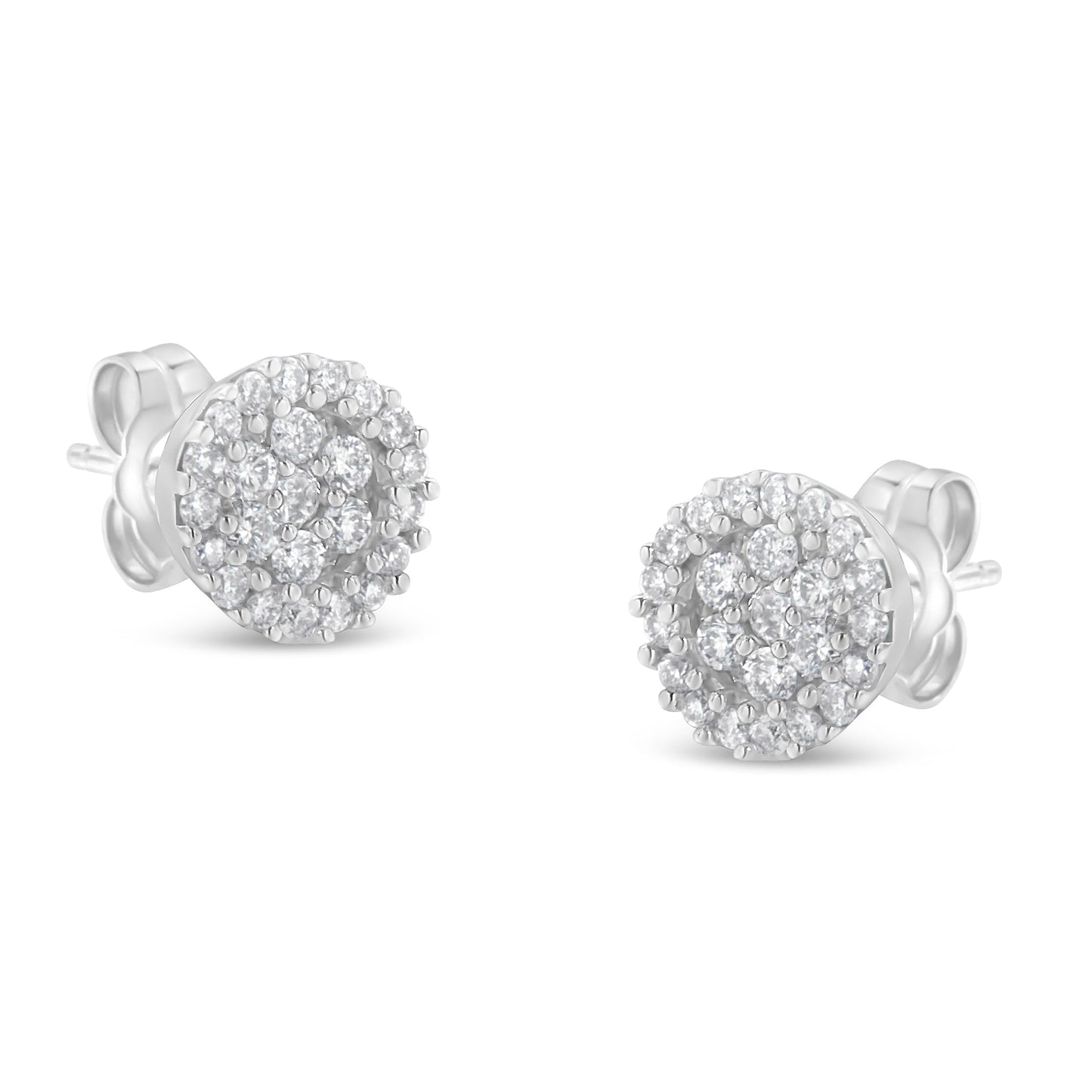 14K White Gold 1/2 Cttw Brilliant-Cut Diamond Halo-Style Cluster Round Button Stud Earrings (H-I Color, I1-I2 Clarity) Bids.com