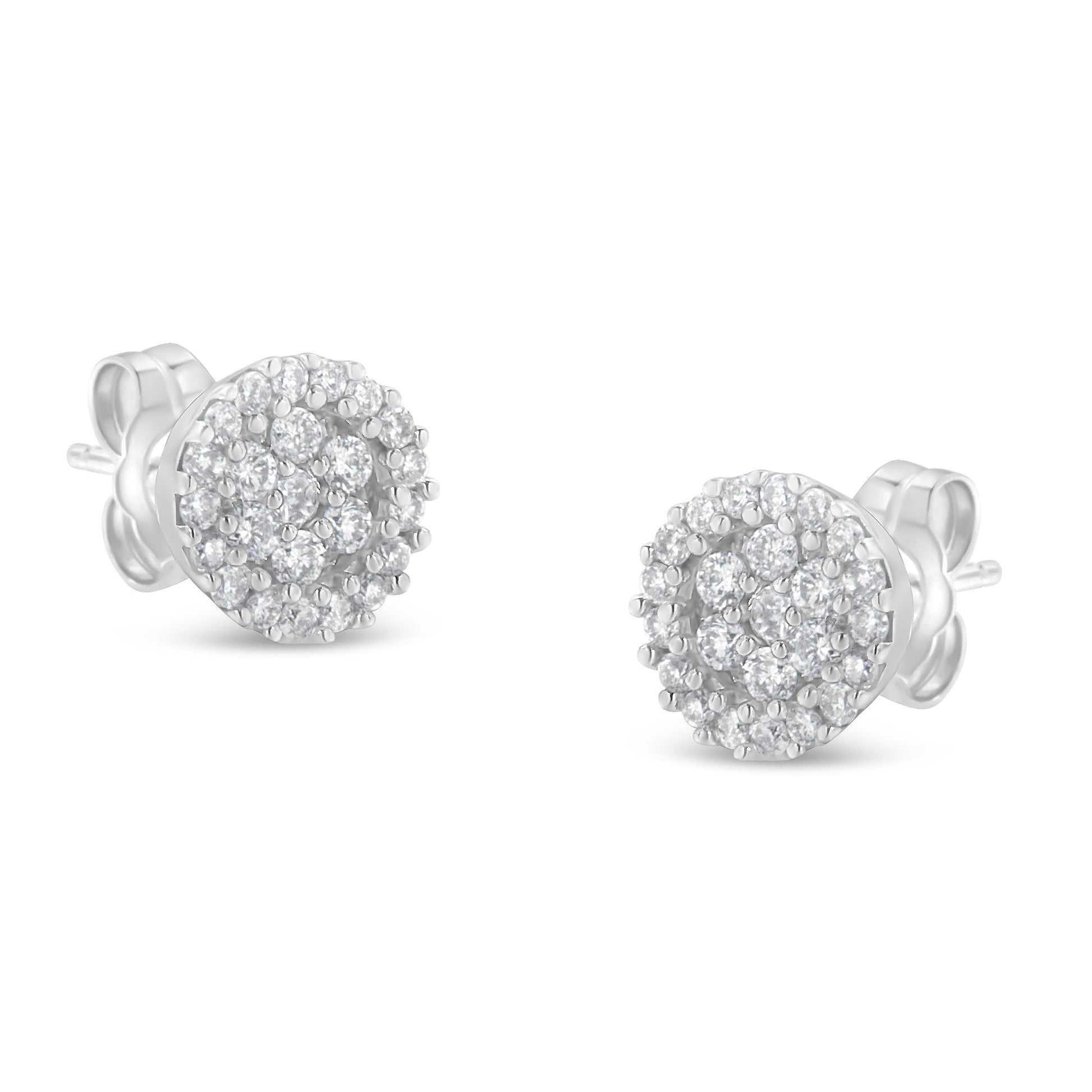 14K White Gold 1/2 Cttw Brilliant-Cut Diamond Halo-Style Cluster Round Button Stud Earrings (H-I Color, I1-I2 Clarity) Bids.com