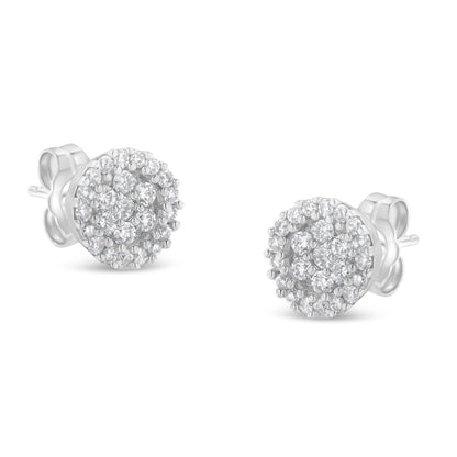14K White Gold 1/2 Cttw Brilliant-Cut Diamond Halo-Style Cluster Round Button Stud Earrings (H-I Color, I1-I2 Clarity) Bids.com