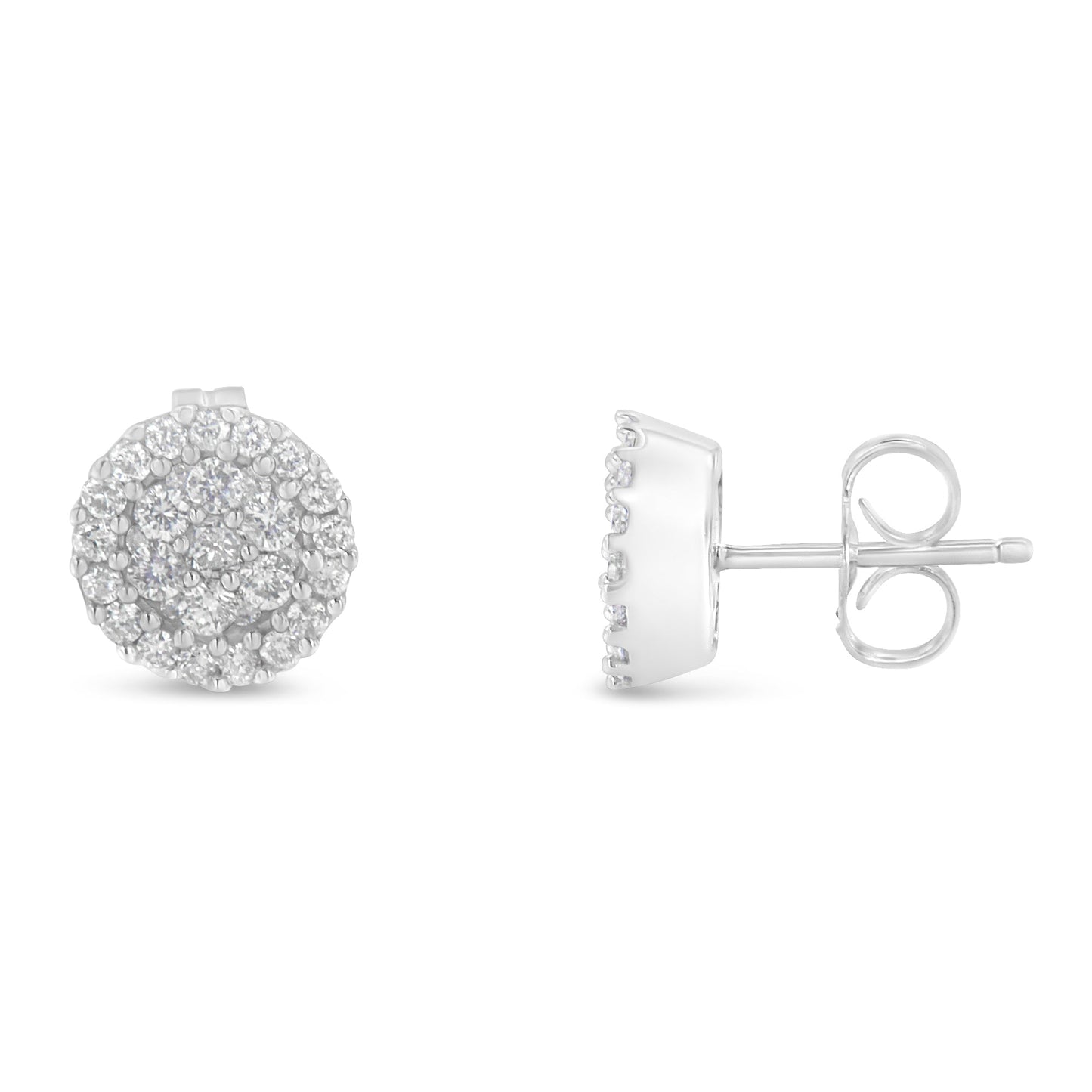 14K White Gold 1/2 Cttw Brilliant-Cut Diamond Halo-Style Cluster Round Button Stud Earrings (H-I Color, I1-I2 Clarity) Bids.com