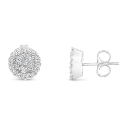 14K White Gold 1/2 Cttw Brilliant-Cut Diamond Halo-Style Cluster Round Button Stud Earrings (H-I Color, I1-I2 Clarity) Bids.com