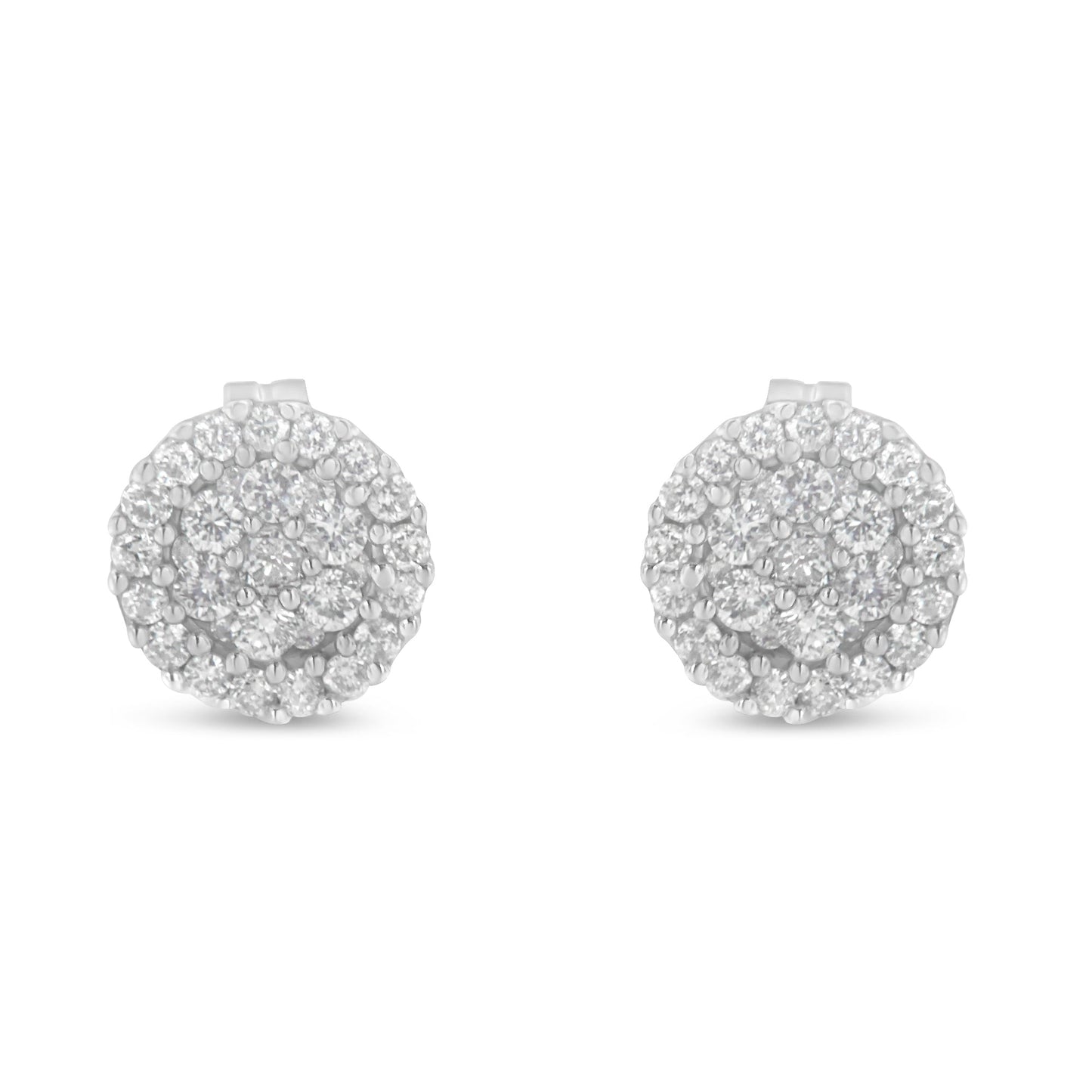 14K White Gold 1/2 Cttw Brilliant-Cut Diamond Halo-Style Cluster Round Button Stud Earrings (H-I Color, I1-I2 Clarity) Bids.com