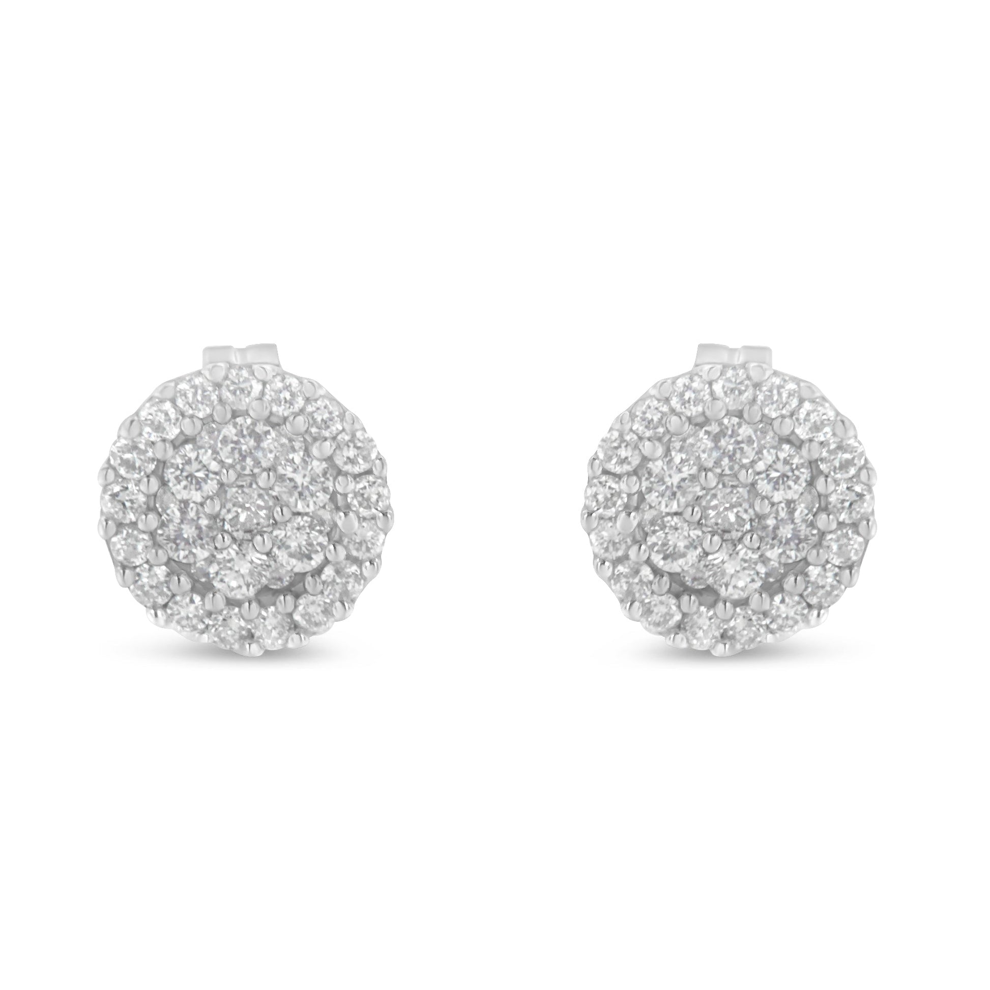 14K White Gold 1/2 Cttw Brilliant-Cut Diamond Halo-Style Cluster Round Button Stud Earrings (H-I Color, I1-I2 Clarity) Bids.com