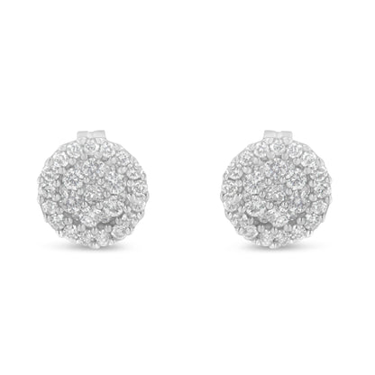 14K White Gold 1/2 Cttw Brilliant-Cut Diamond Halo-Style Cluster Round Button Stud Earrings (H-I Color, I1-I2 Clarity) Bids.com