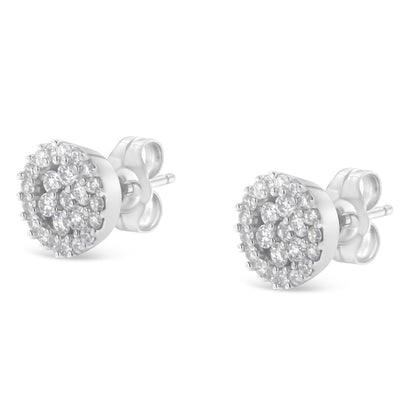14K White Gold 1/2 Cttw Brilliant-Cut Diamond Halo-Style Cluster Round Button Stud Earrings (H-I Color, I1-I2 Clarity) Bids.com