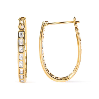 10K Yellow Gold 1.00 Cttw Round and Baguette-Cut Diamond U-Hoop Earrings (H-I Color, SI2-I1 Clarity) Bids.com