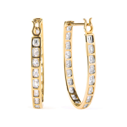 10K Yellow Gold 1.00 Cttw Round and Baguette-Cut Diamond U-Hoop Earrings (H-I Color, SI2-I1 Clarity) Bids.com