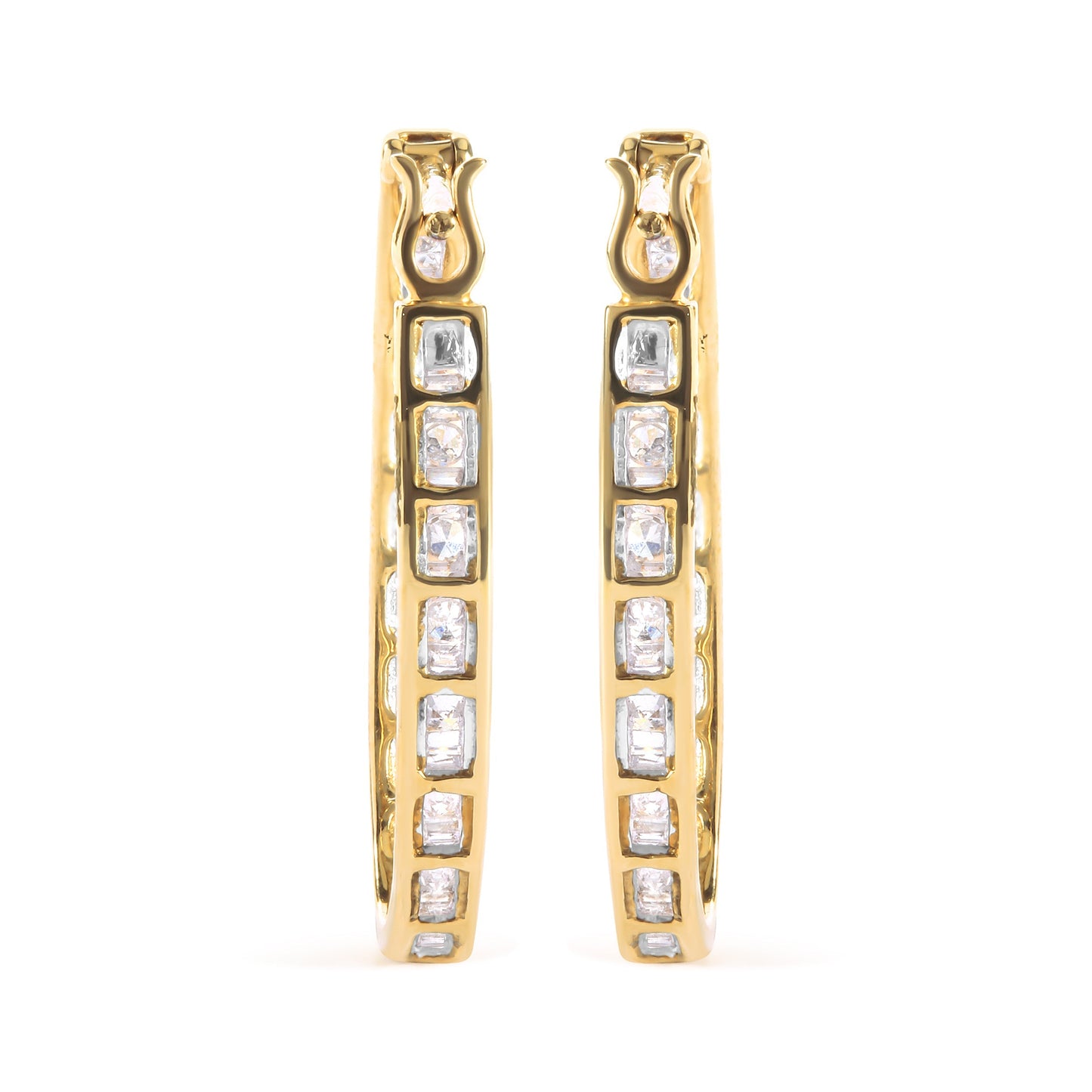 10K Yellow Gold 1.00 Cttw Round and Baguette-Cut Diamond U-Hoop Earrings (H-I Color, SI2-I1 Clarity) Bids.com