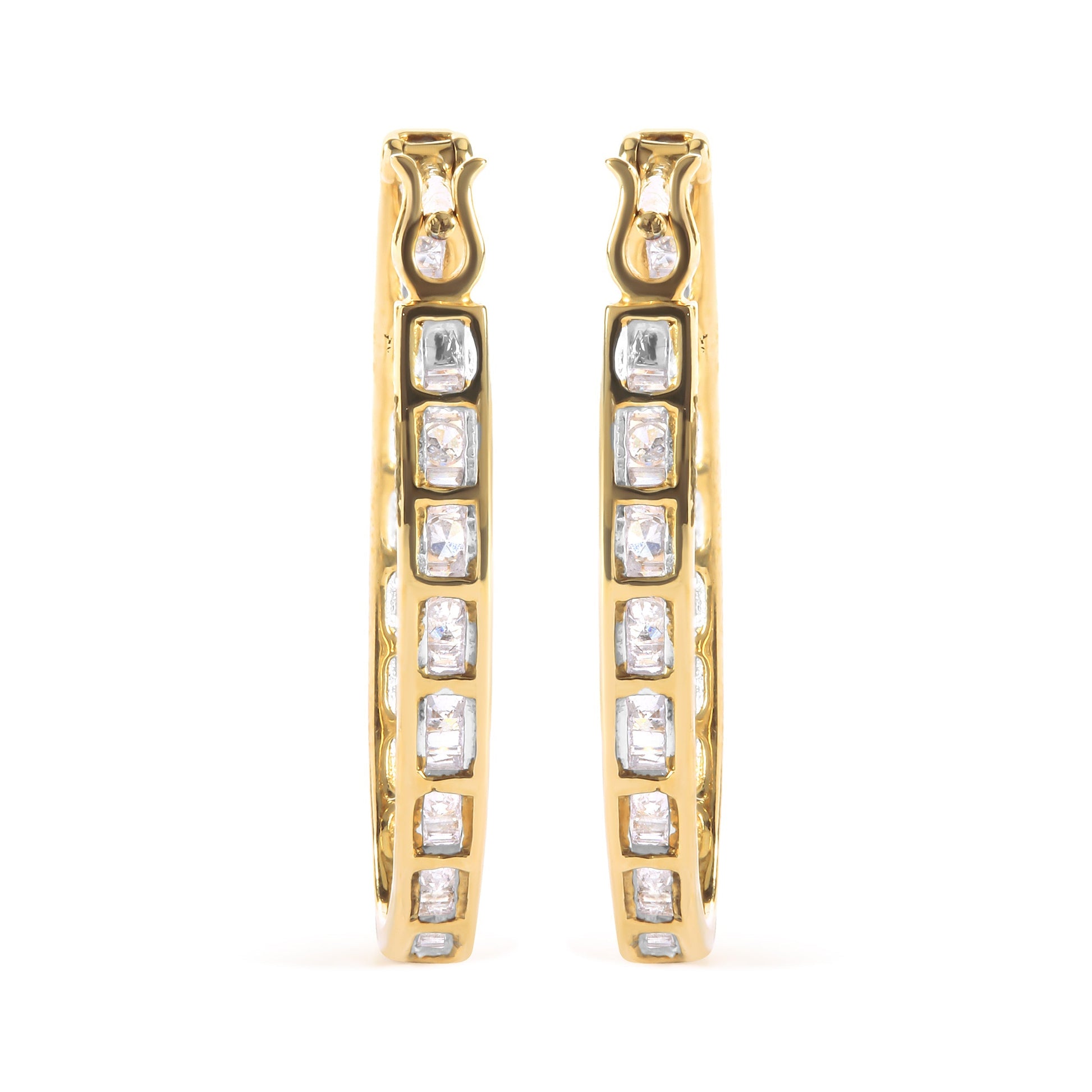 10K Yellow Gold 1.00 Cttw Round and Baguette-Cut Diamond U-Hoop Earrings (H-I Color, SI2-I1 Clarity) Bids.com