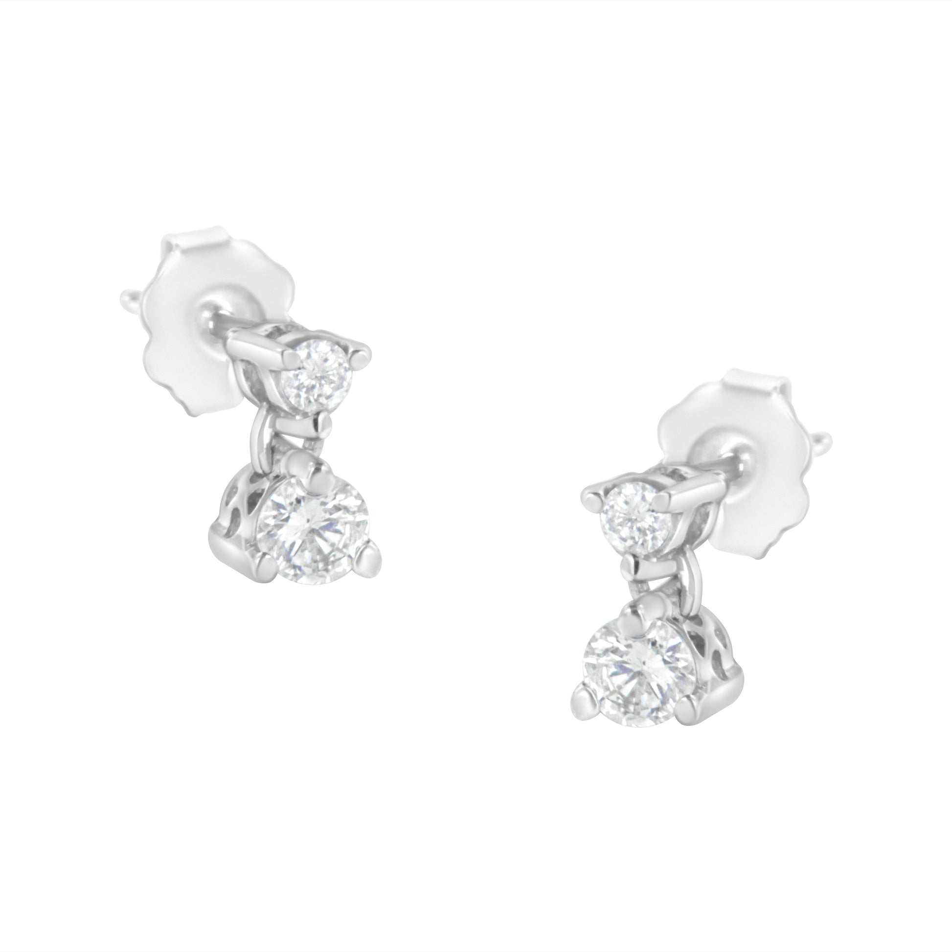 14KT White Gold 1/2 cttw Double Diamond Dangle Stud Earrings (H-I, I1-I2) Bids.com