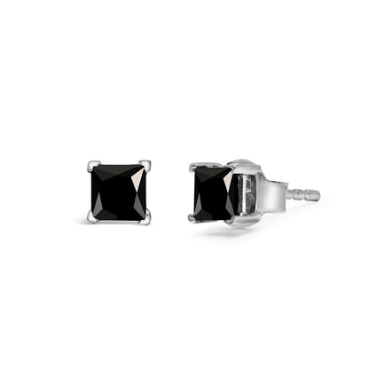 14K White Gold 1/2 Cttw Princess-Cut Treated Black Diamond Classic 4-Prong Stud Earrings with Push Backs (Fancy Color-Enhanced, I2-I3 Clarity) Bids.com