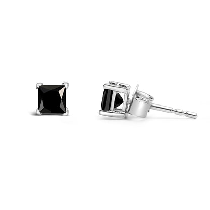 14K White Gold 1/2 Cttw Princess-Cut Treated Black Diamond Classic 4-Prong Stud Earrings with Push Backs (Fancy Color-Enhanced, I2-I3 Clarity) Bids.com