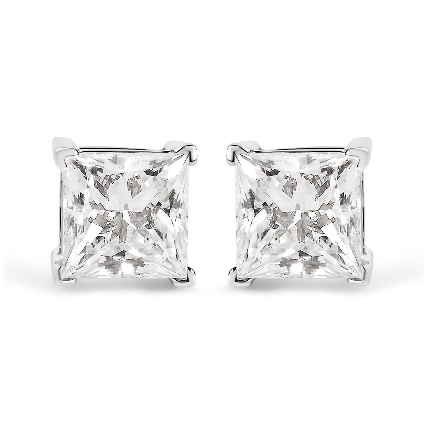 14K White Gold 1 1/2 Cttw Clarity Enhanced Princess Cut Diamond Solitaire Stud Earrings (I-J Color, I1-I2 Clarity) Bids.com
