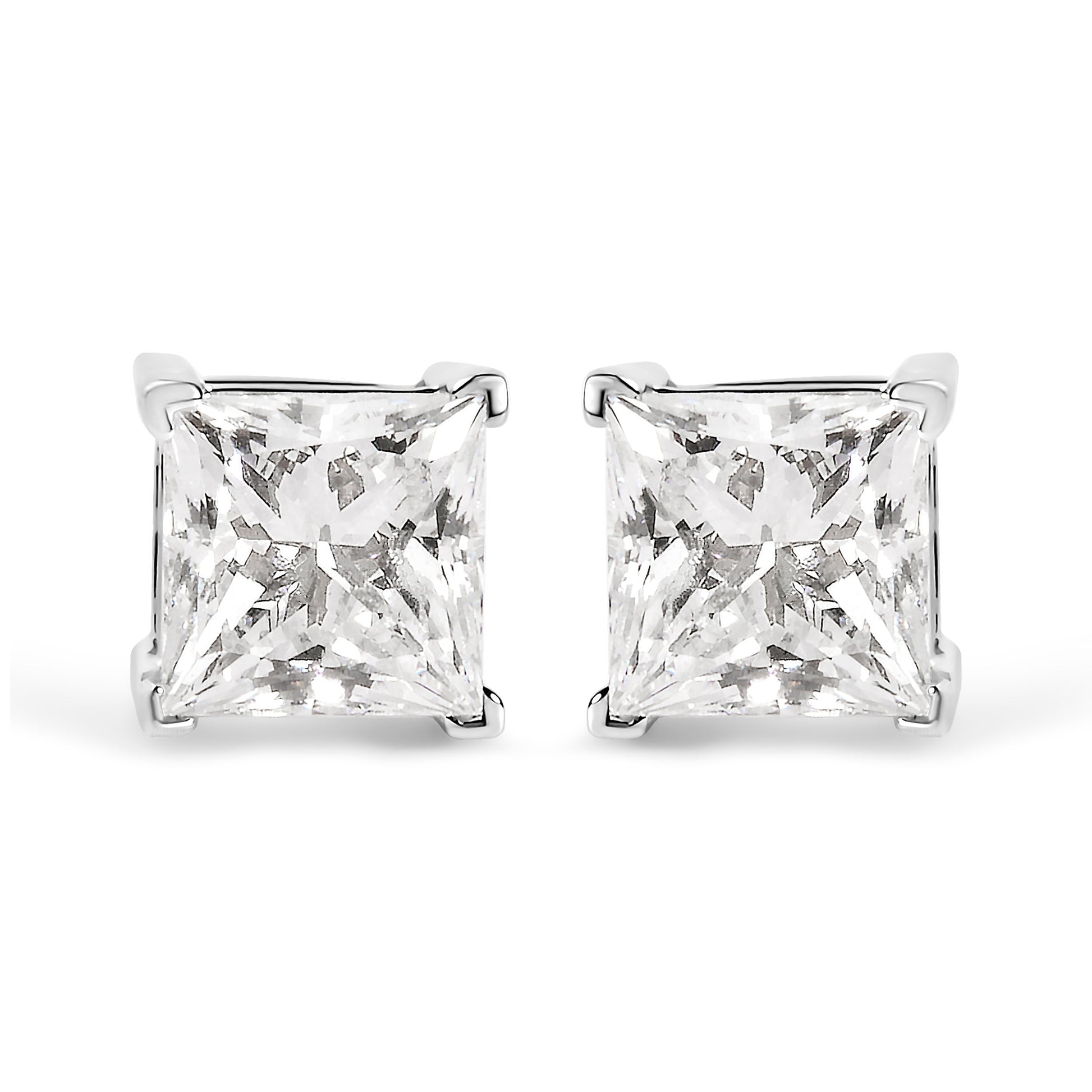 14K White Gold 1 1/2 Cttw Clarity Enhanced Princess Cut Diamond Solitaire Stud Earrings (I-J Color, I1-I2 Clarity) Bids.com