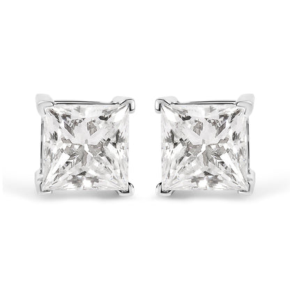 14K White Gold 1 1/2 Cttw Clarity Enhanced Princess Cut Diamond Solitaire Stud Earrings (I-J Color, I1-I2 Clarity) Bids.com