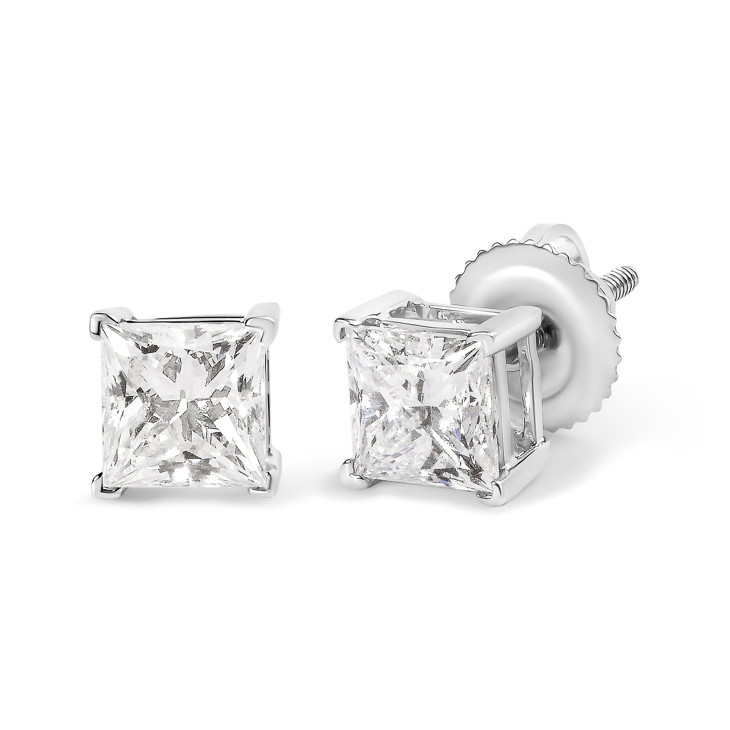 14K White Gold 1 1/2 Cttw Clarity Enhanced Princess Cut Diamond Solitaire Stud Earrings (I-J Color, I1-I2 Clarity) Bids.com