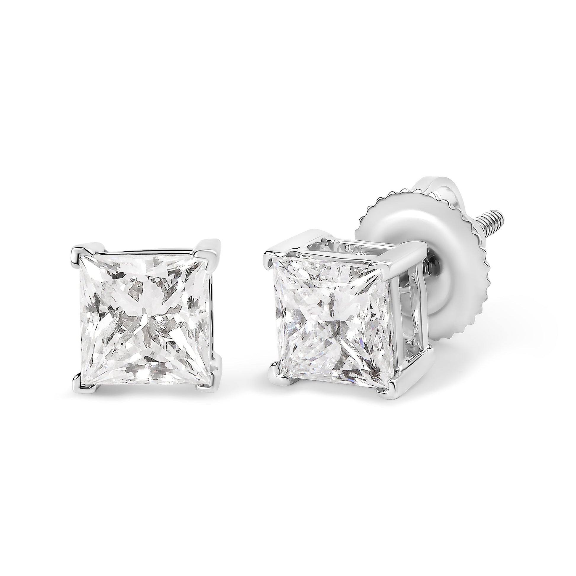 14K White Gold 1 1/2 Cttw Clarity Enhanced Princess Cut Diamond Solitaire Stud Earrings (I-J Color, I1-I2 Clarity) Bids.com