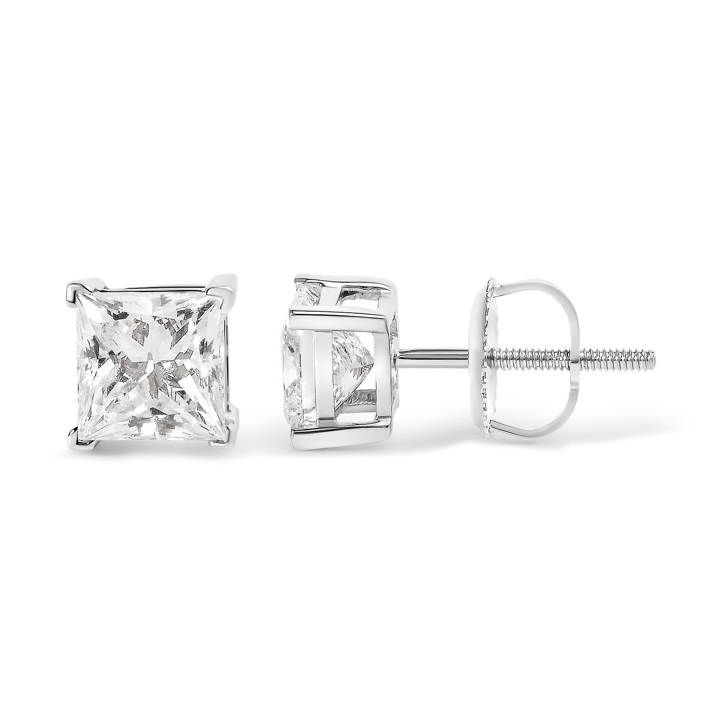 14K White Gold 1 1/2 Cttw Clarity Enhanced Princess Cut Diamond Solitaire Stud Earrings (I-J Color, I1-I2 Clarity) Bids.com