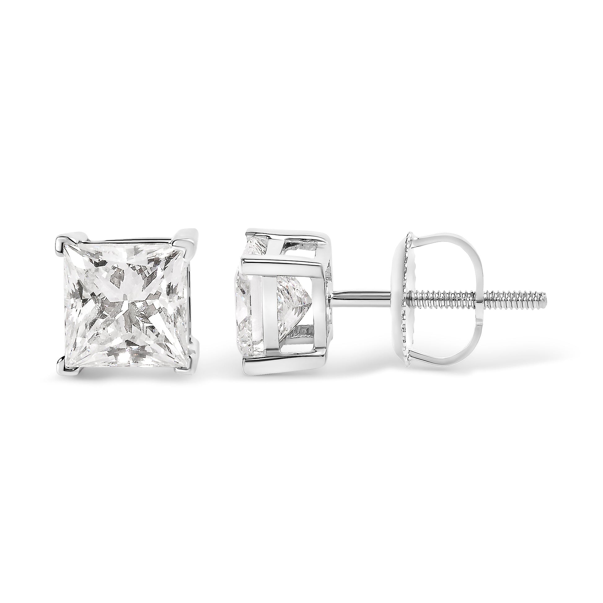 14K White Gold 1 1/2 Cttw Clarity Enhanced Princess Cut Diamond Solitaire Stud Earrings (I-J Color, I1-I2 Clarity) Bids.com