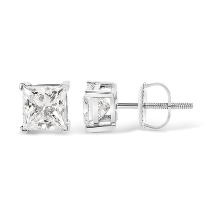 14K White Gold 1 1/2 Cttw Clarity Enhanced Princess Cut Diamond Solitaire Stud Earrings (I-J Color, I1-I2 Clarity) Bids.com