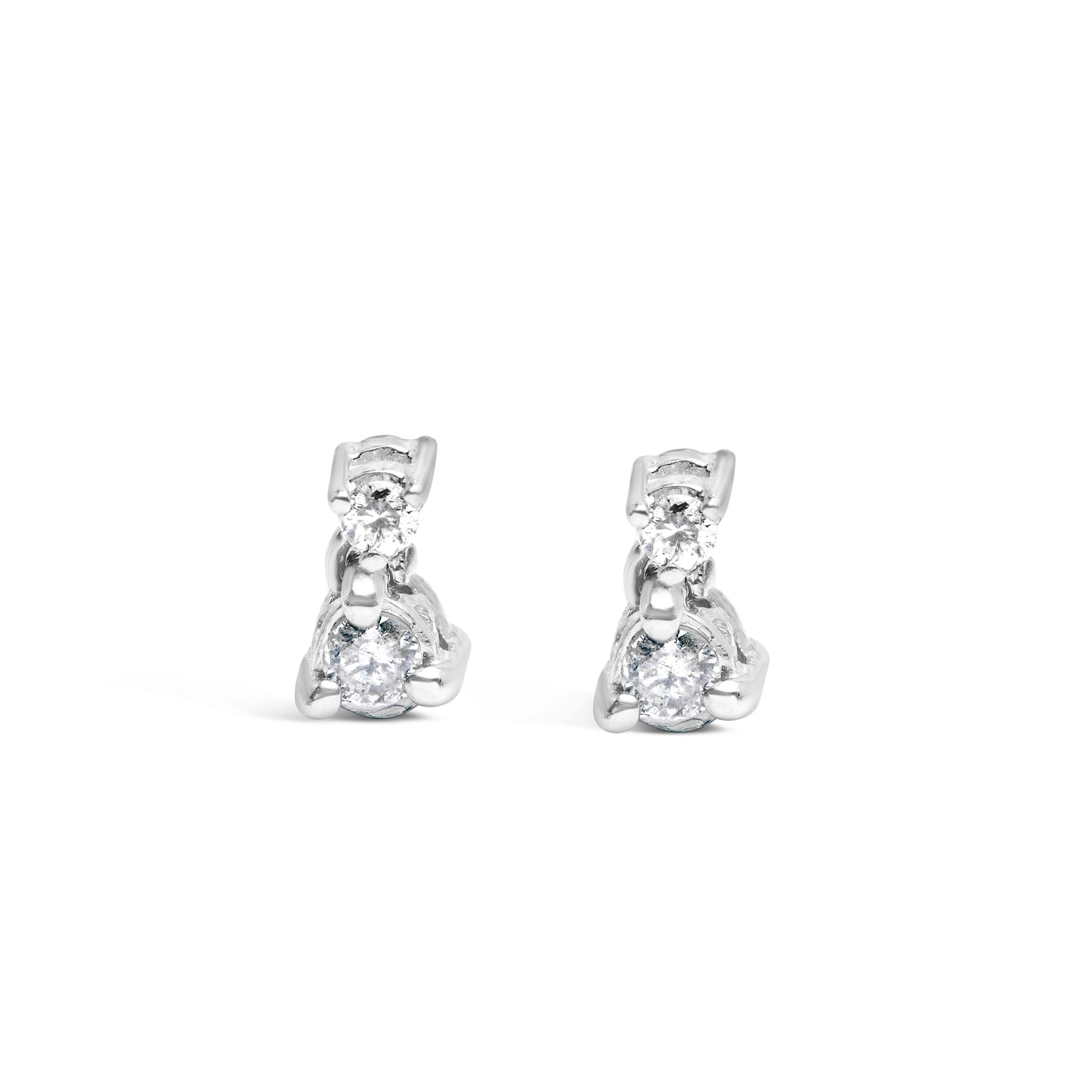 14K White Gold 1/4 Cttw Double Diamond Drop and Dangle Stud Earrings (H-I Color, SI1-SI2 Clarity) Bids.com