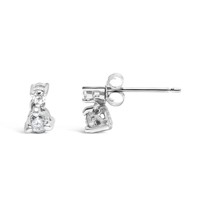 14K White Gold 1/4 Cttw Double Diamond Drop and Dangle Stud Earrings (H-I Color, SI1-SI2 Clarity) Bids.com